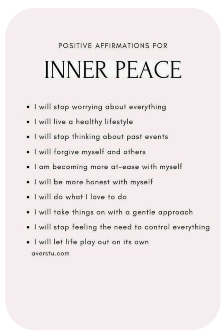 a poem with the words inner peace written in black and white, on a pink background