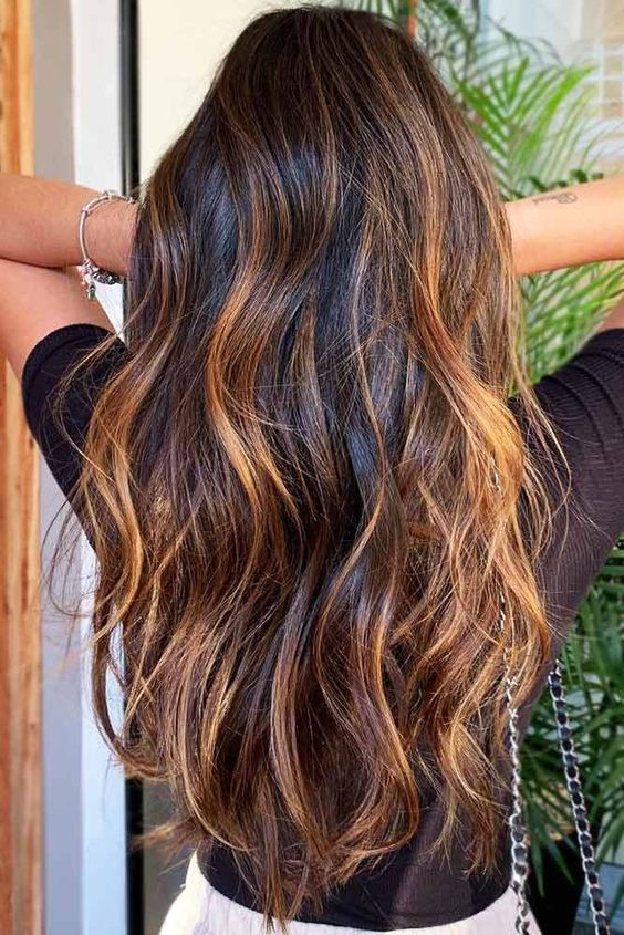 Brunette Copper Highlights, Brunette With Copper, Brunette Copper, Copper Highlights On Brown Hair, Cool Brown Hair, Brown Hair With Caramel Highlights, Copper Highlights, Brown Hair Color, Hair Color Chart