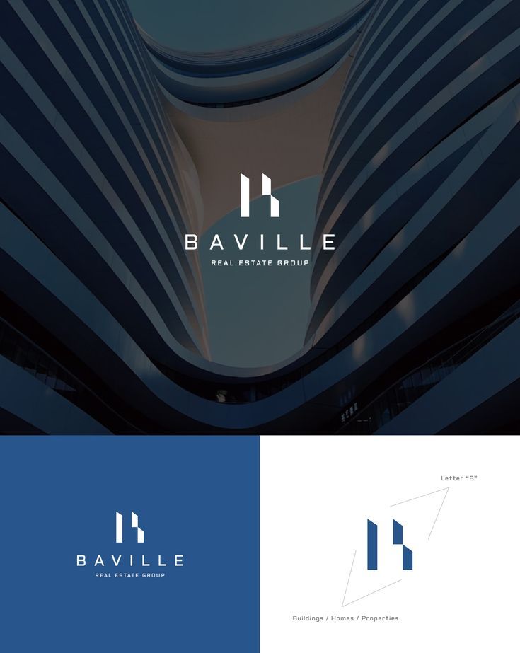 the logo for baville real estate group is shown in blue and white colors