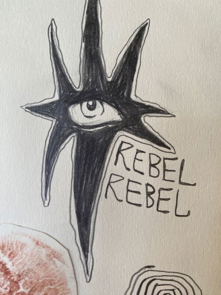 a drawing of an eye with the words rebel on it