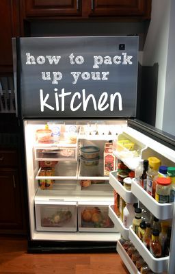 an open refrigerator with the door wide open and labeled how to pack up your kitchen