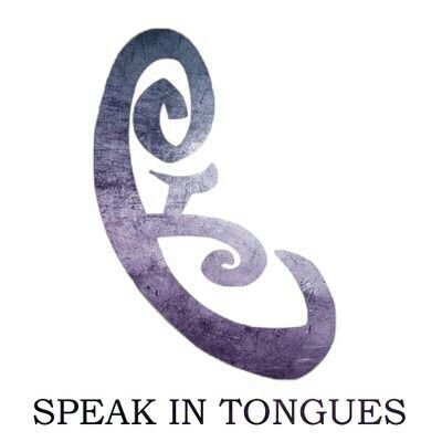 the logo for speak in tongues, which is designed to look like an abstract swirl