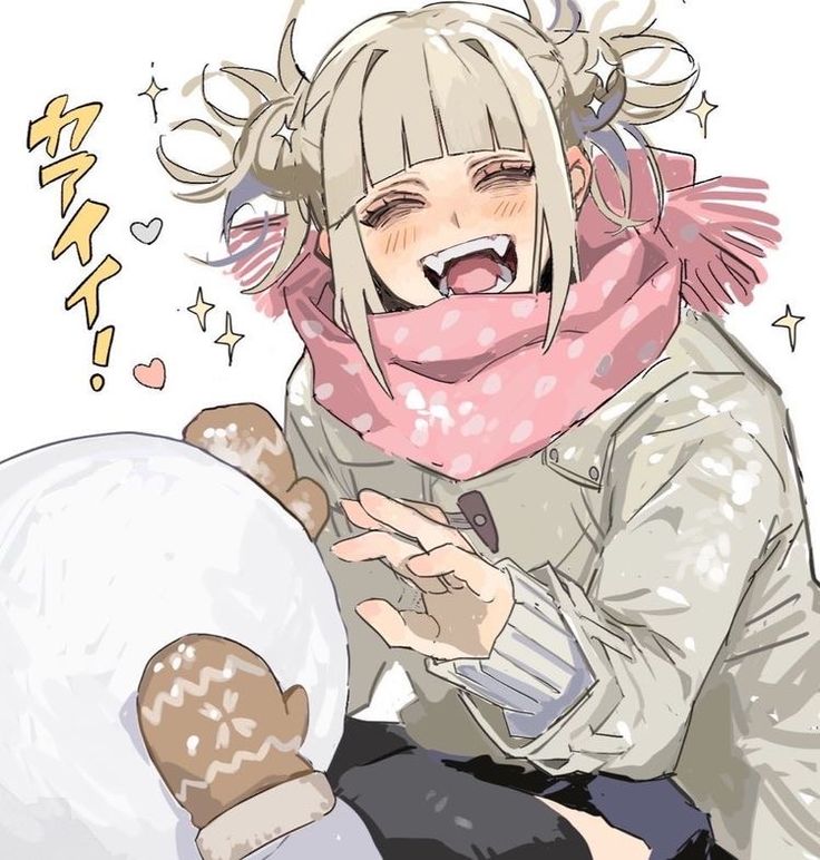 an anime character holding a stuffed animal in her hands and laughing at someone else with his mouth open