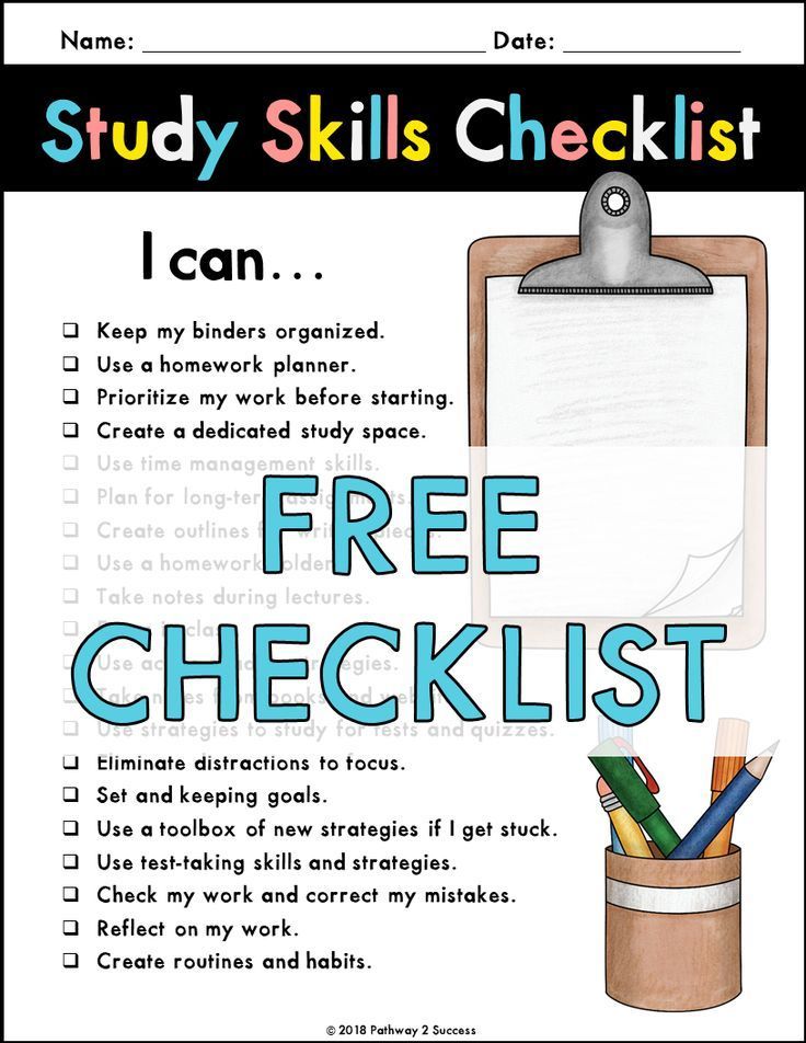 a poster with the words study skills checklist