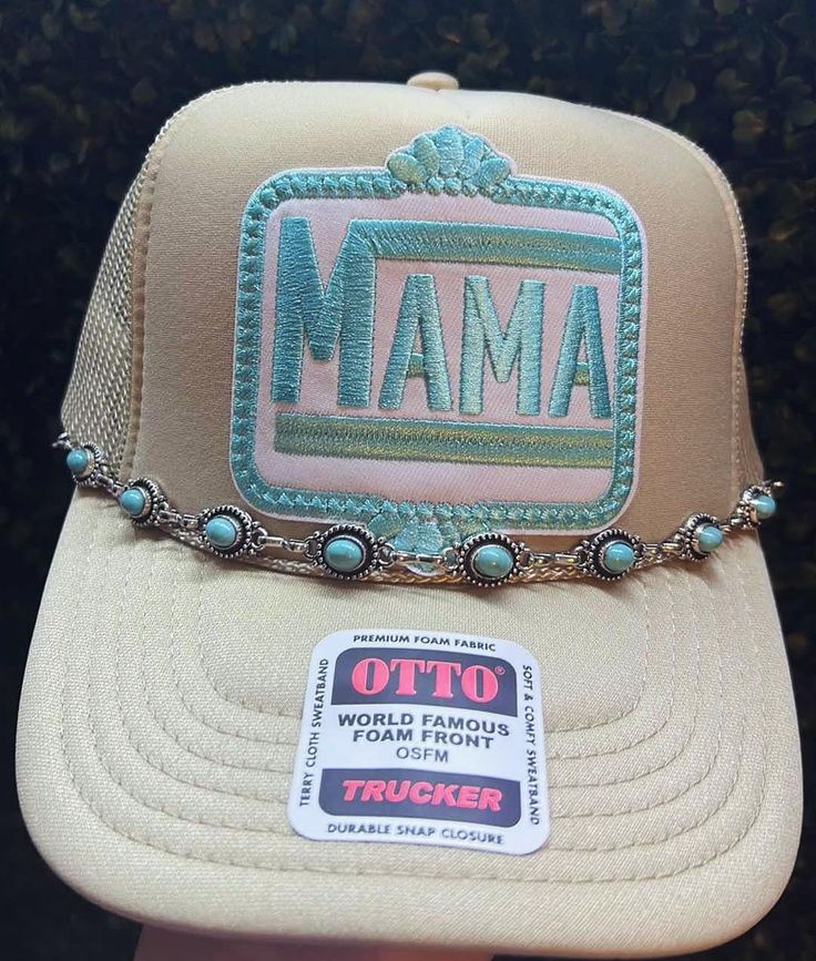 Western Blue Mama Hat with Blue Jewelry Chain! I also have this patch in pink as well! Mama Hat, Hat Bar, Custom Trucker Hats, 23rd Birthday, Jewelry Chain, Blue Jewelry, Terry Cloth, Trucker Hats, Chains Jewelry