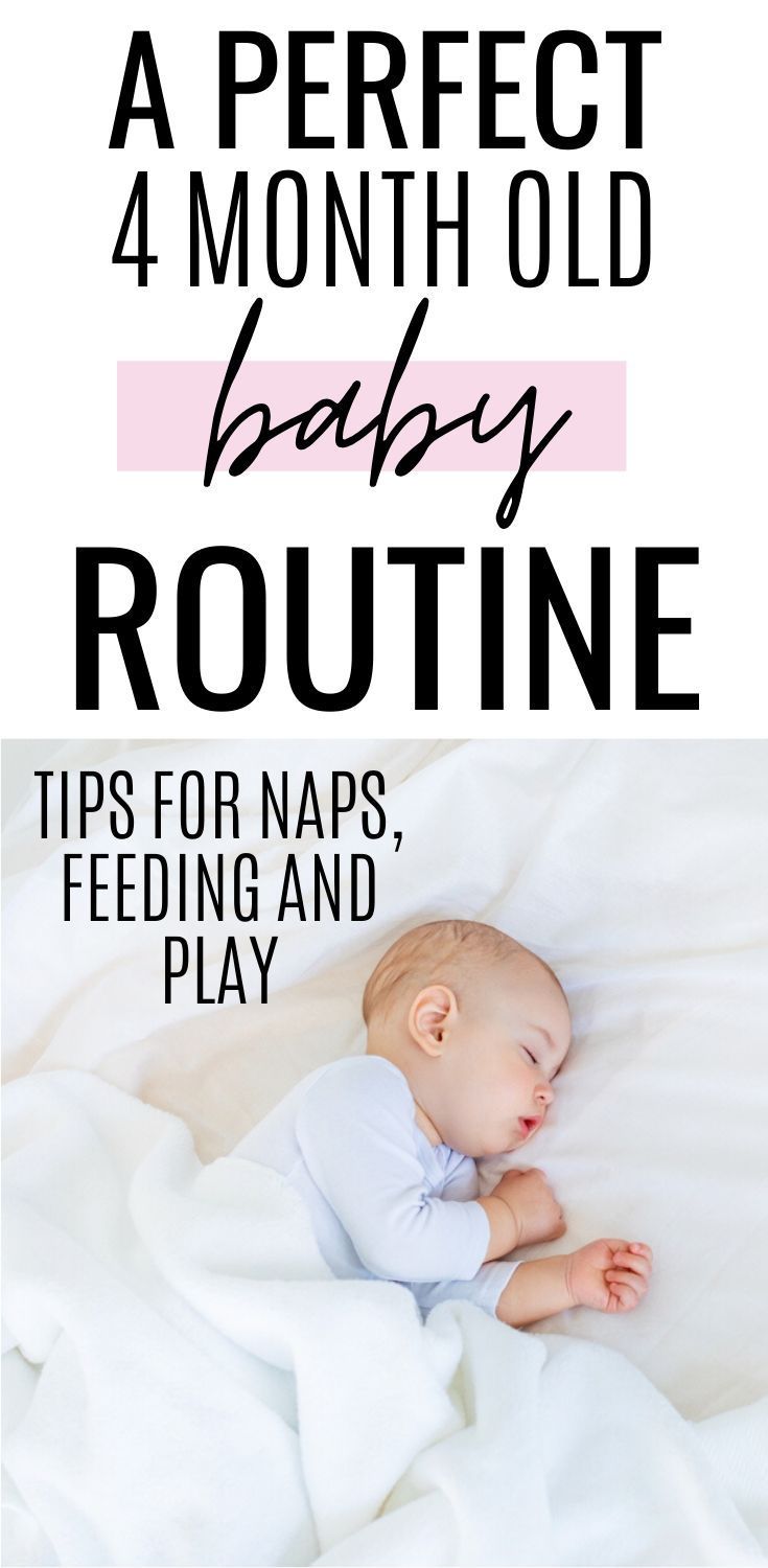 a baby sleeping on top of a bed with text overlay that reads, a perfect 4 month old baby's routine tips for naps, feeding and play