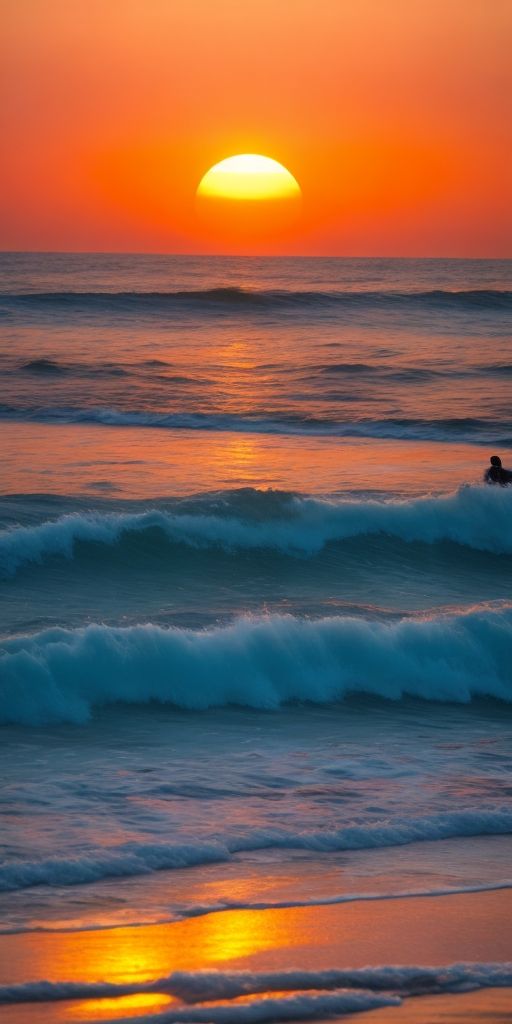 the sun is setting over the ocean waves