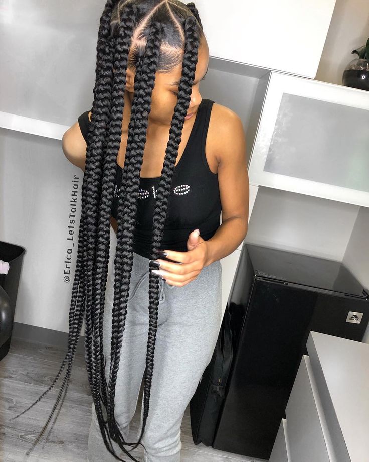 Erica J White on Instagram: “#tbt #braidsgang #voiceofhair #cwkgirls #boxbraids #jumboboxbraids ghanabraids #feederbraids #feedinbraids #protectivestyles…” Jumbo Knotless Box Braids, Big Cornrows Hairstyles, Jumbo Knotless, Knotless Box Braids, Big Box Braids, Twisted Hair, Big Box Braids Hairstyles, Jumbo Box Braids, African Hair Braiding Styles