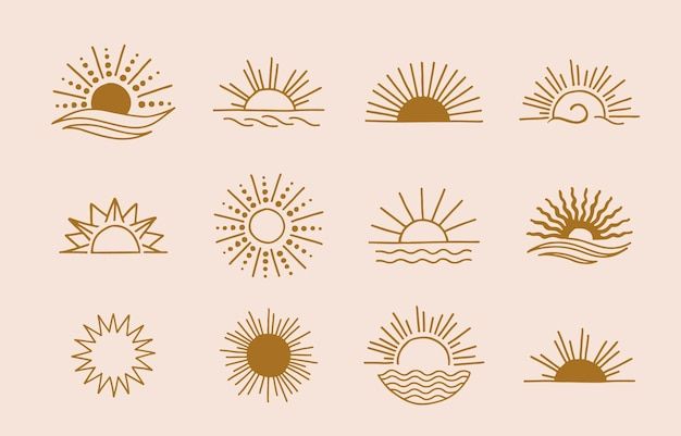 different types of sun and clouds on a light pink background, with the words summer written below it