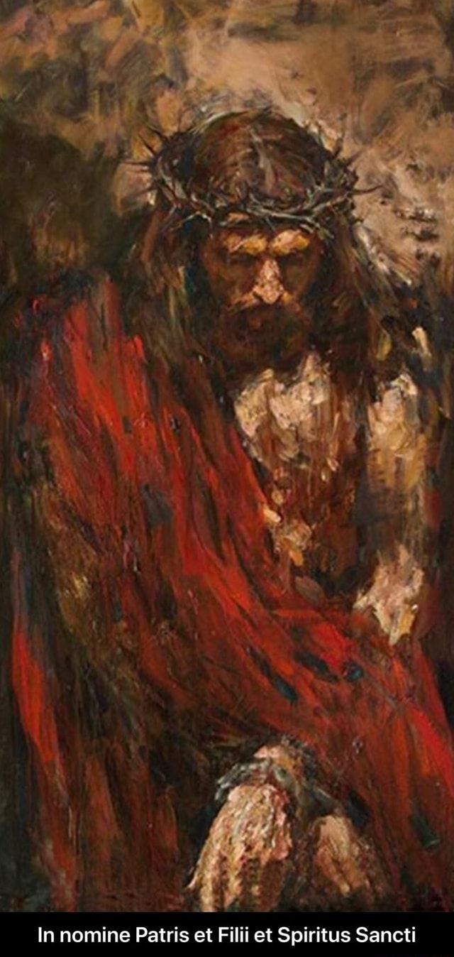 a painting of jesus holding the cross with his hands