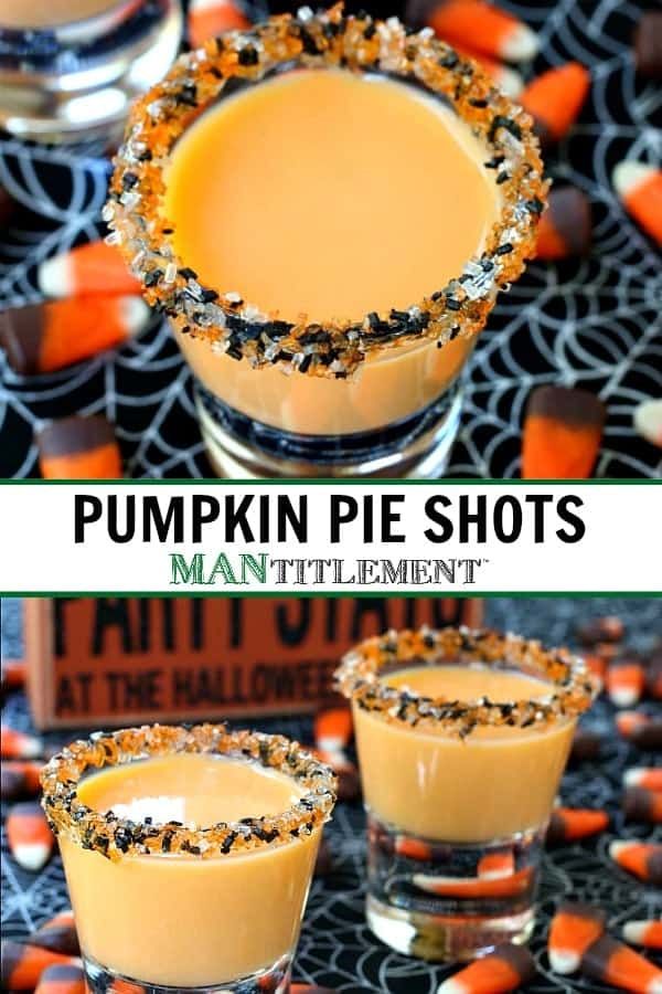 pumpkin pie shots in glasses with candy on the rim