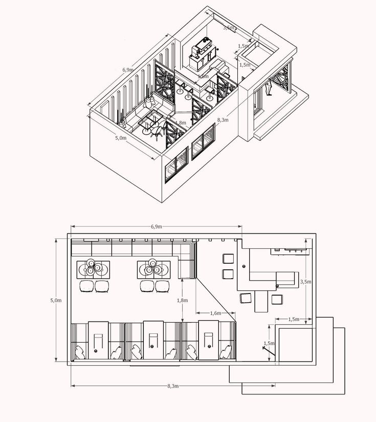 the floor plan for an office building with two rooms and one room on each side