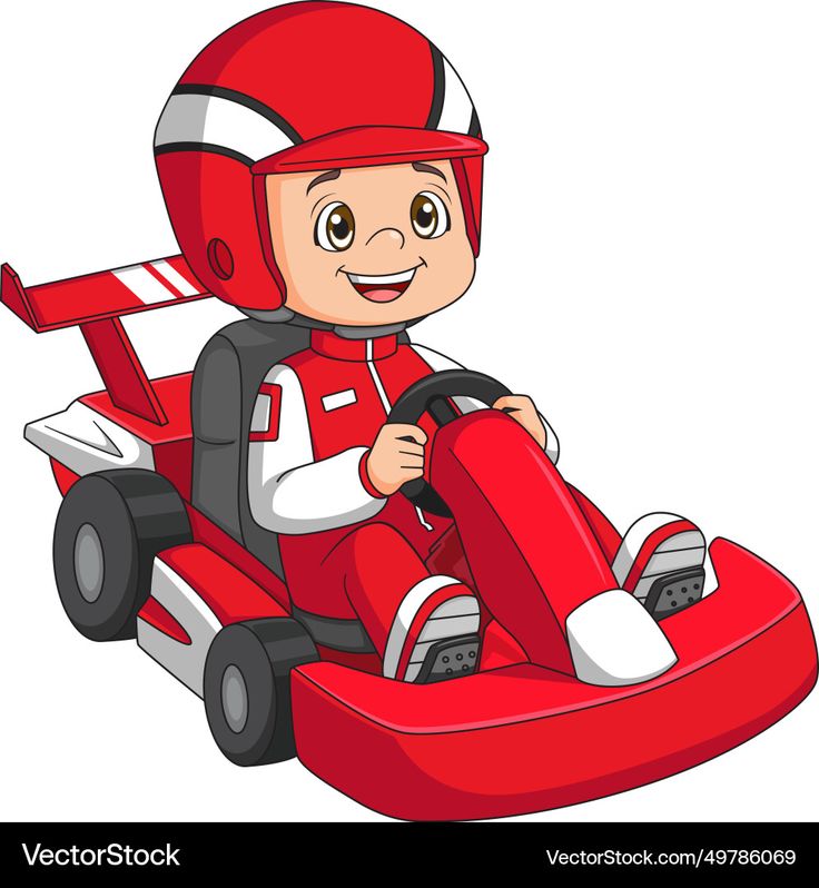 a kid in a go kart with helmet on