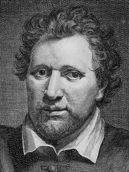 an old portrait of a man with curly hair