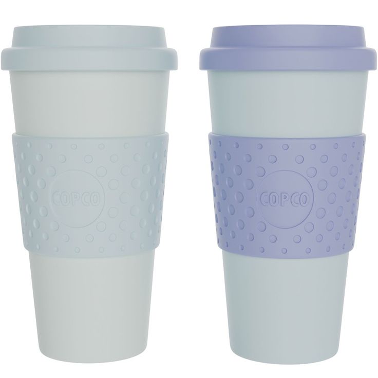 two coffee cups sitting side by side on a white background