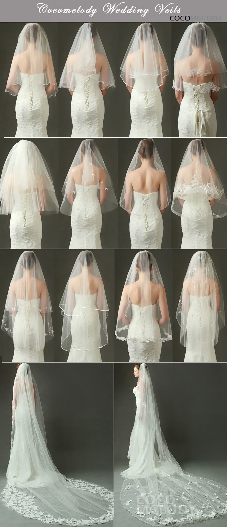 the bride's wedding veils are all different sizes and shapes, including one for her