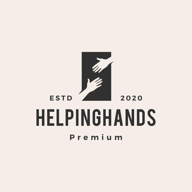 the logo for helping hands premium, which has two hands reaching out to each other