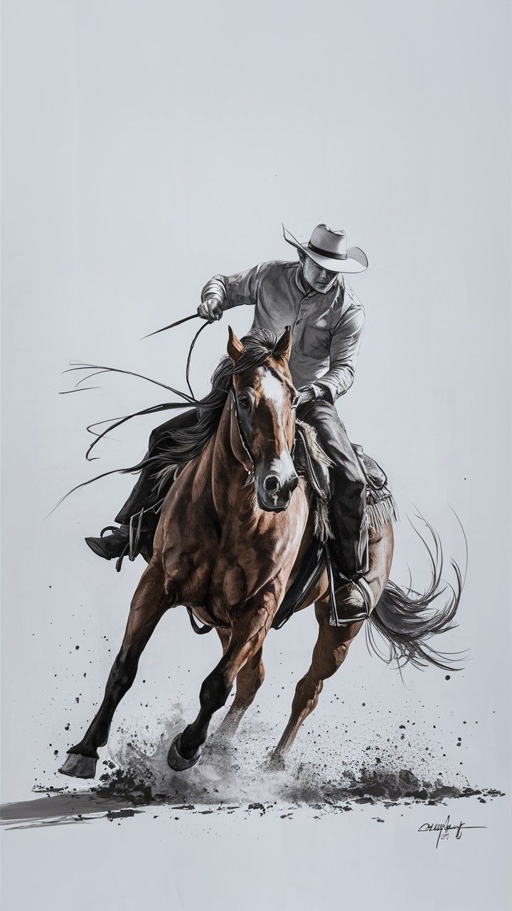 a drawing of a cowboy riding a horse