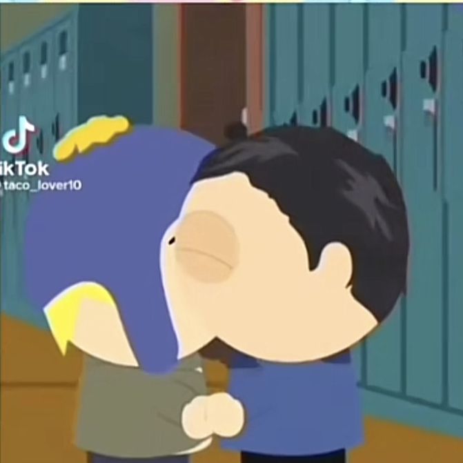 an animated image of a man hugging another person's head in front of lockers