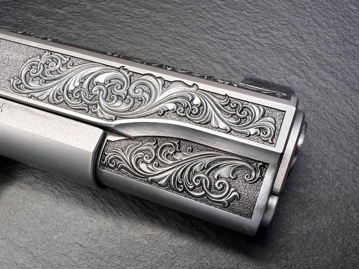 The Master Scroll 3D Kimber 1911 | Altamont Company Ornamental Sculpture, Skull Engraving, Engraved 1911, 1911 Custom, Kimber 1911, Scroll Engraving, Custom 1911, Engraving Tattoo, Filigree Tattoo