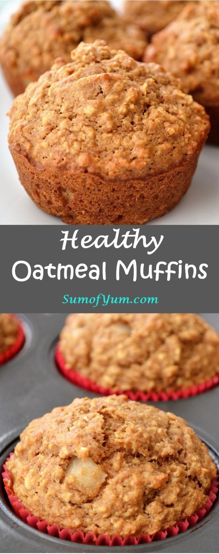 healthy oatmeal muffins in a muffin tin with text overlay