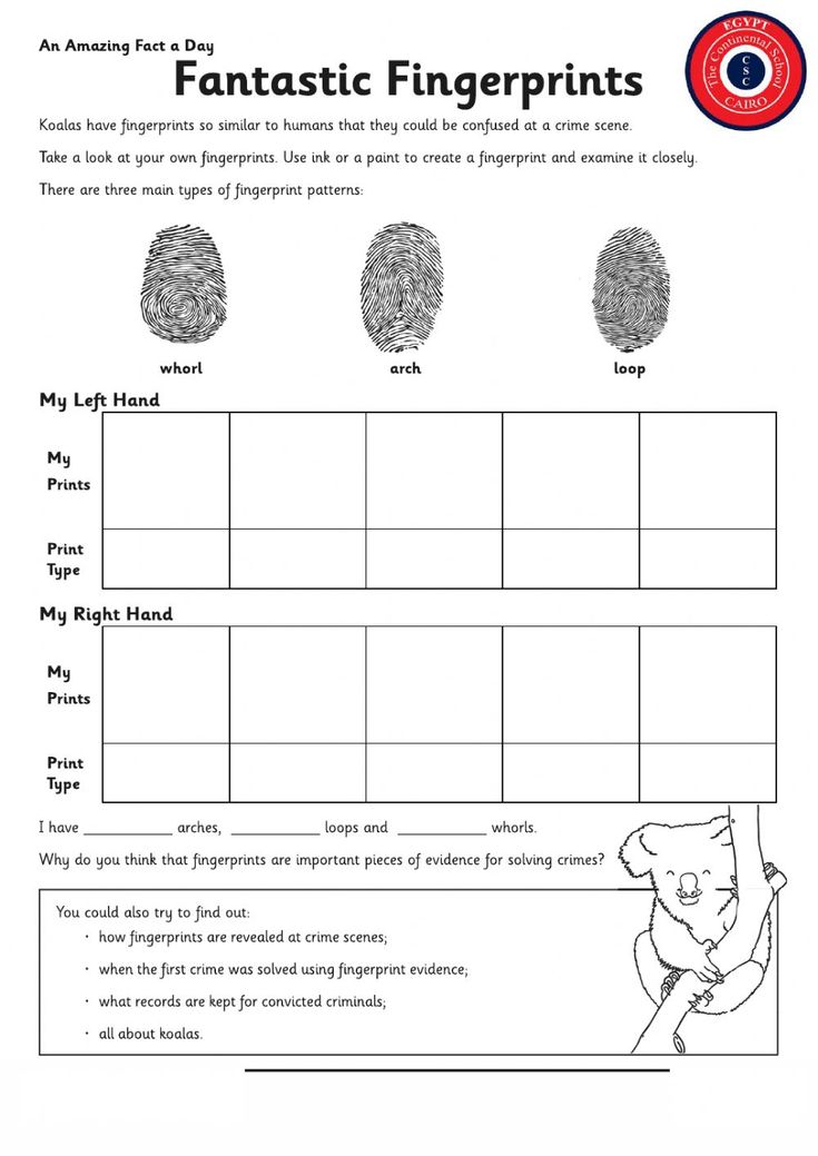 a worksheet with three fingerprints on it