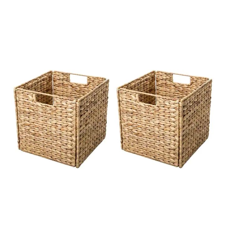 two baskets with handles are shown side by side