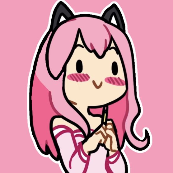 an anime character with pink hair and cat ears holding a toothbrush in her hand