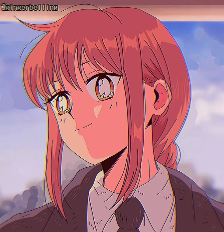 an anime character with pink hair and bangs