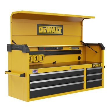 the dewt tool box is open and ready to be used as a workbench