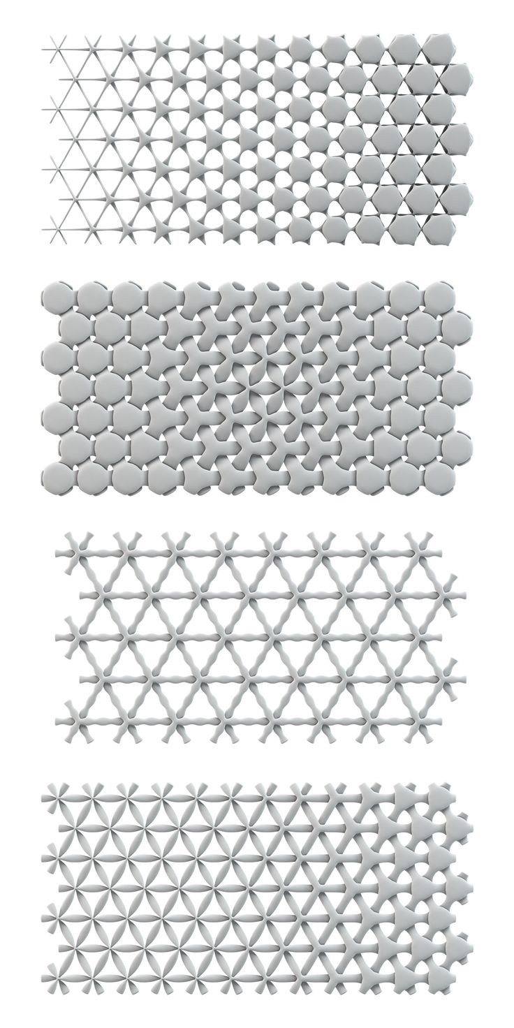 four different types of metal mesh on a white background, each with various shapes and sizes