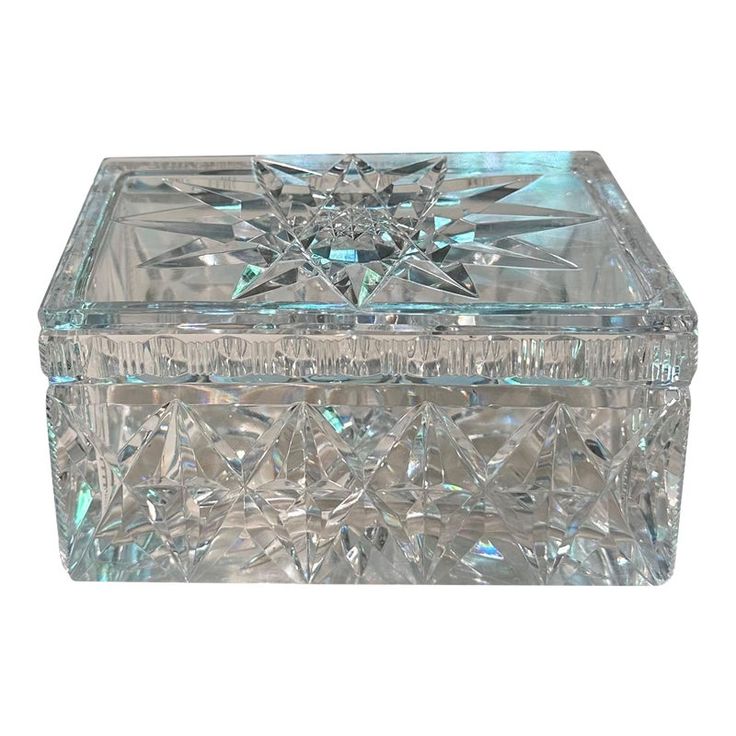 A beautiful cut crystal box circa 1940s. Most likely American crystal. Square Crystal, Crystal Box, Accessory Organization, Kiss, Square, Crystals, Quick Saves