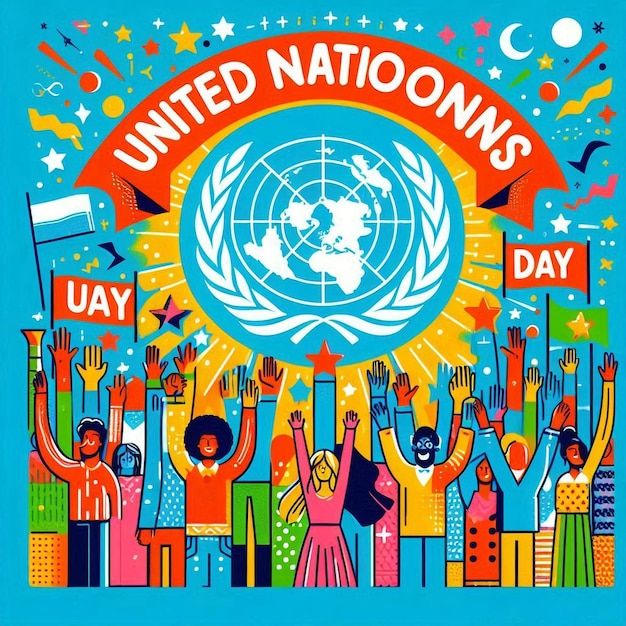 the united nations day poster with people raising their hands