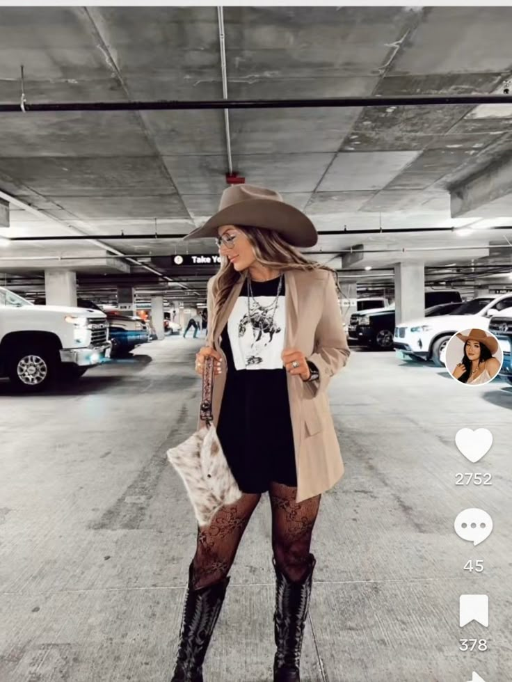 Vegas Pbr Outfit, Outfit For Rodeo Women, Outfits To Wear With Long Boots, Country Hipster Outfits, Cold Weather Western Outfits Women, Pbr Rodeo Outfit, Friend Giving Outfits, Yallternative Concert Outfit, Ramon Ayala Concert Outfit