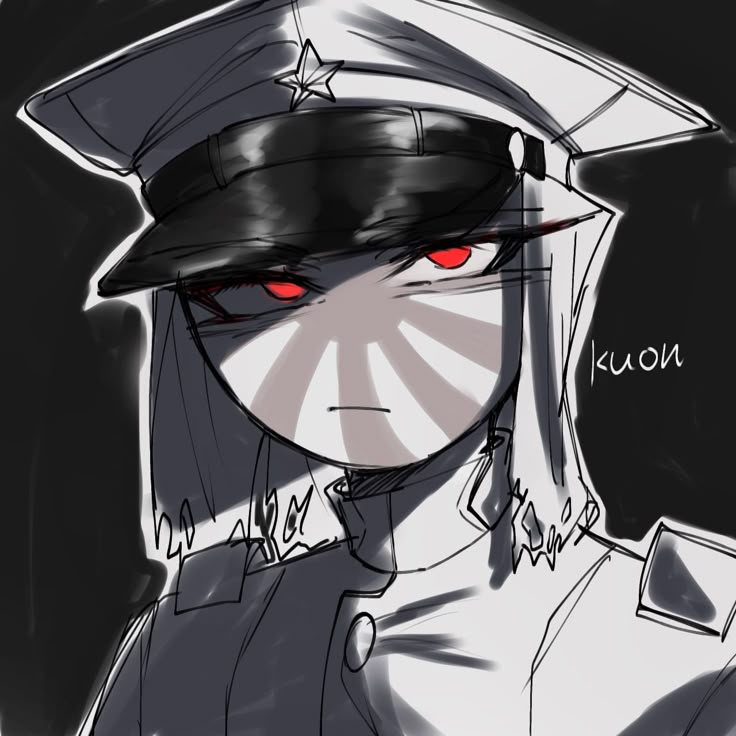 an anime character with red eyes wearing a uniform