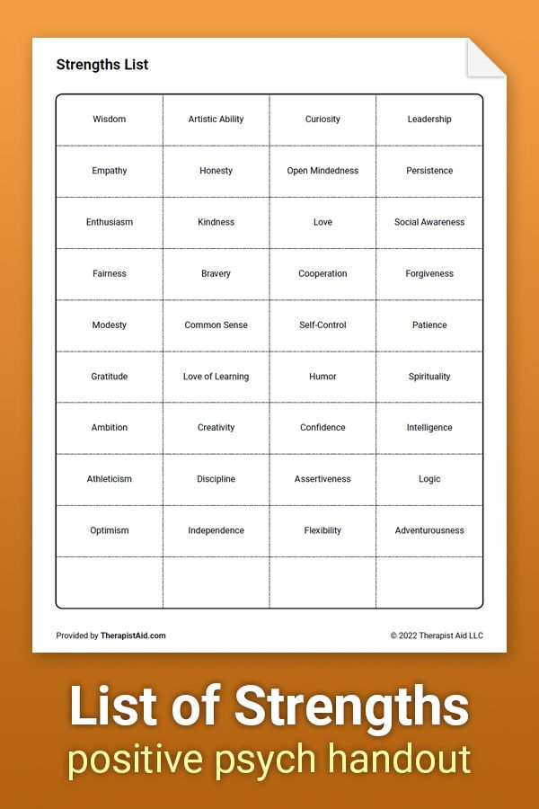 Strengths List, Add Symptoms, List Of Strengths, Coaching Exercises, Mindful Activities For Kids, Self Esteem Building Activities, Therapist Tools, Mindful Activities, Counseling Tools