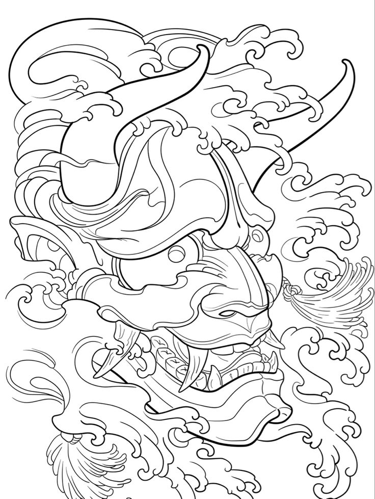 an ink drawing of a dragon with clouds and waves in the background, on white paper