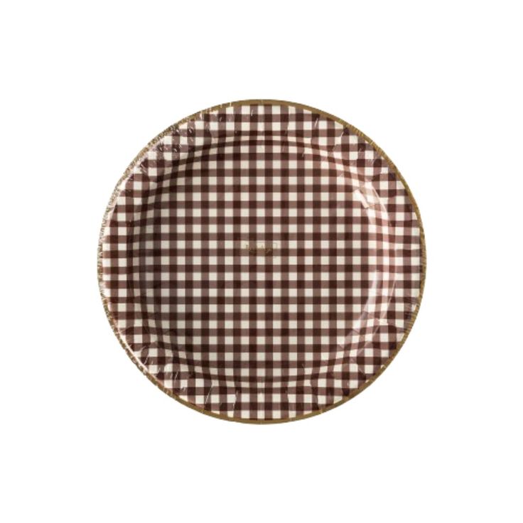 MMEY Harvest Brown Gingham Plates -  - Party Supplies - Feliz Modern Thanksgiving Dinner Plates, Place Settings Thanksgiving, Thanksgiving Plates, Brown Gingham, Rustic Plates, Pillow Party, Thanksgiving Tablescapes, Book Clothes, Lifestyle Art