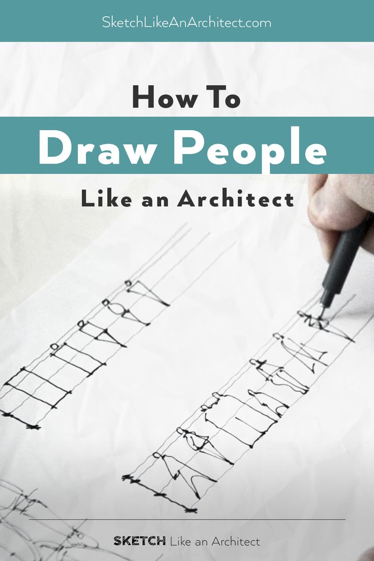 a person writing on paper with the title how to draw people like an architecture sketch