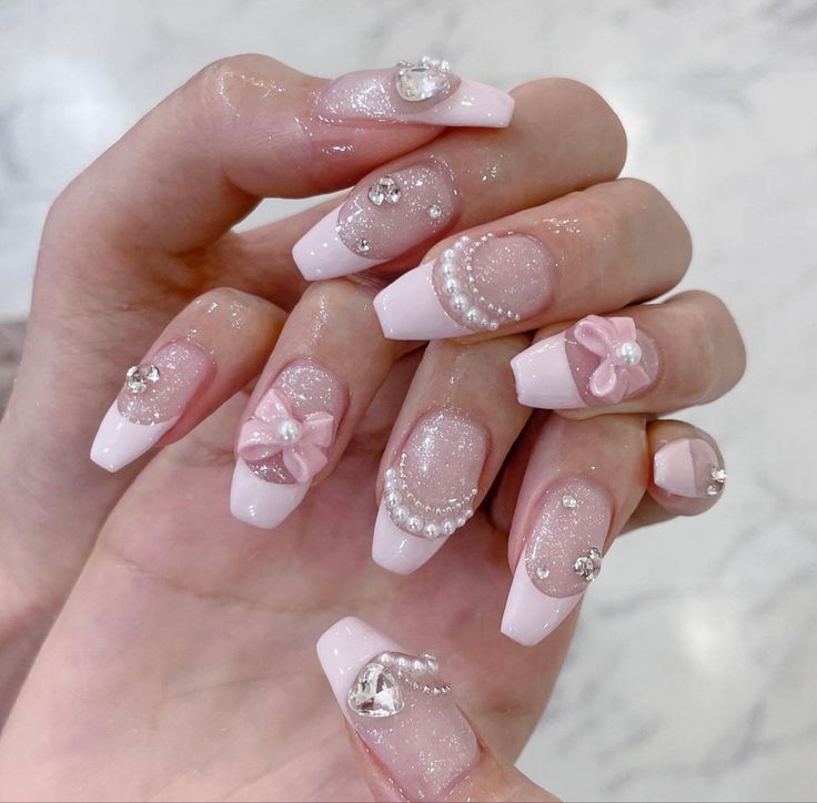 Pedicure Nail Ideas, Coquette Nail Ideas, Aesthetic Nail Art, Coquette Nail, Cute Pink Nails, Hello Kitty Nails, Pretty Gel Nails, Really Cute Nails, Pink Coquette