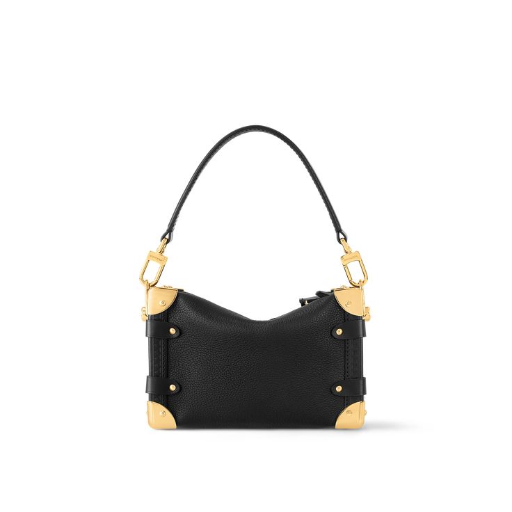 LOUIS VUITTON® - Side Trunk Pm - Black Luxury Calf Leather Shoulder Bag With Turn-lock, Lv Vertical Trunk Pochette, Designer Wishlist, Louis Vuitton Side Trunk Bag, Louis Vuitton Soft Trunk Bag, Louis Vuitton Gifts, Louis Vuitton Flower Mm Monogram Canvas & Cowhide Leather Zipped Tote Noir, Vintage Trunks, Trunk Bag