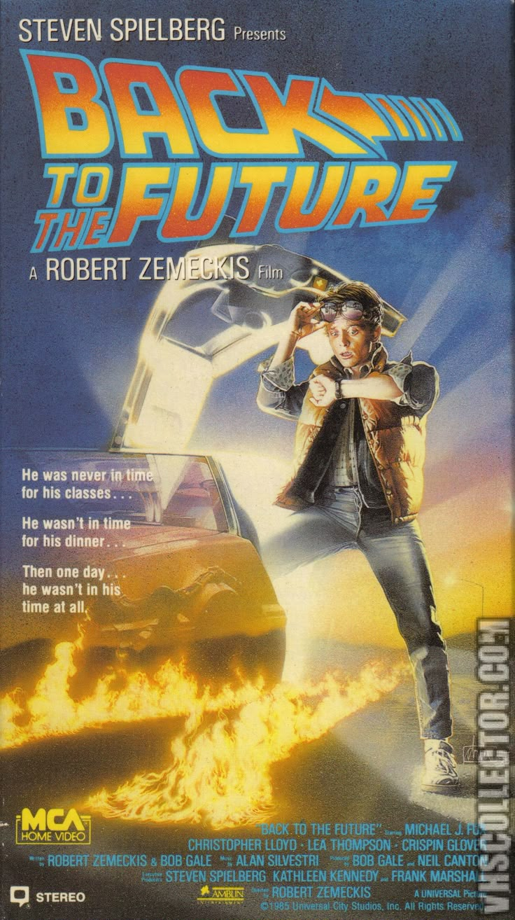 the back to the future movie poster with an image of a man in front of a car