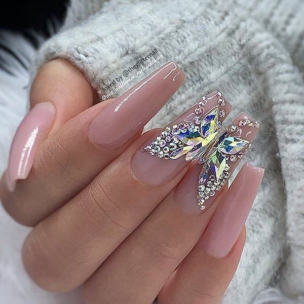 Nail Diamond, Nails Design With Rhinestones, Her Nails, Summer Acrylic Nails, Glam Nails, Butterfly Nail, Beautiful Nail Designs, Luxury Nails, Coffin Nails Designs