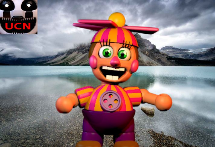 a cartoon character standing in front of a body of water