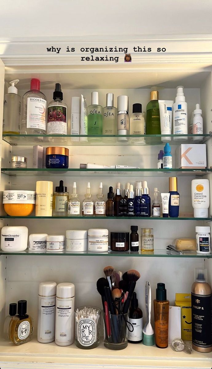 the shelves are filled with many different types of beauty products