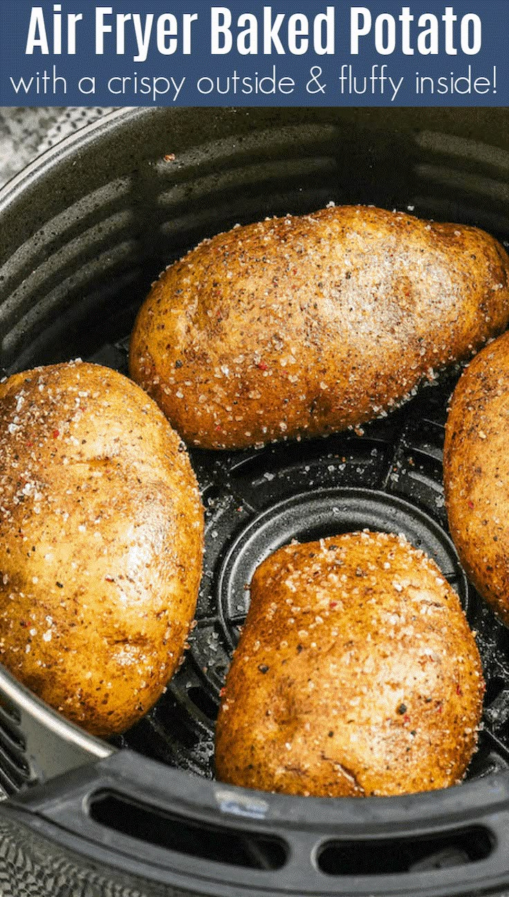 air fryer baked potatoes with crispy outside and fluffy inside in an air fryer