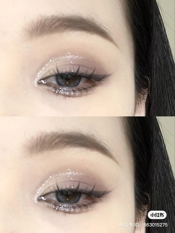 Cool Easy Eyeshadow Looks, Dark Makeup For Big Eyes, Jill Leen Eyeshadow, I’d Makeup, Douyin Makeup Inspiration, Basic Glitter Eye Makeup, Eye Shadow Inspirations, Erica Titus Makeup, Unleashia Glitterpedia Tutorial