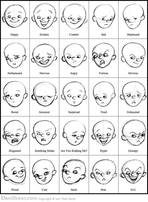 how to draw baby faces with different expressions and facial expressions for children, including the head