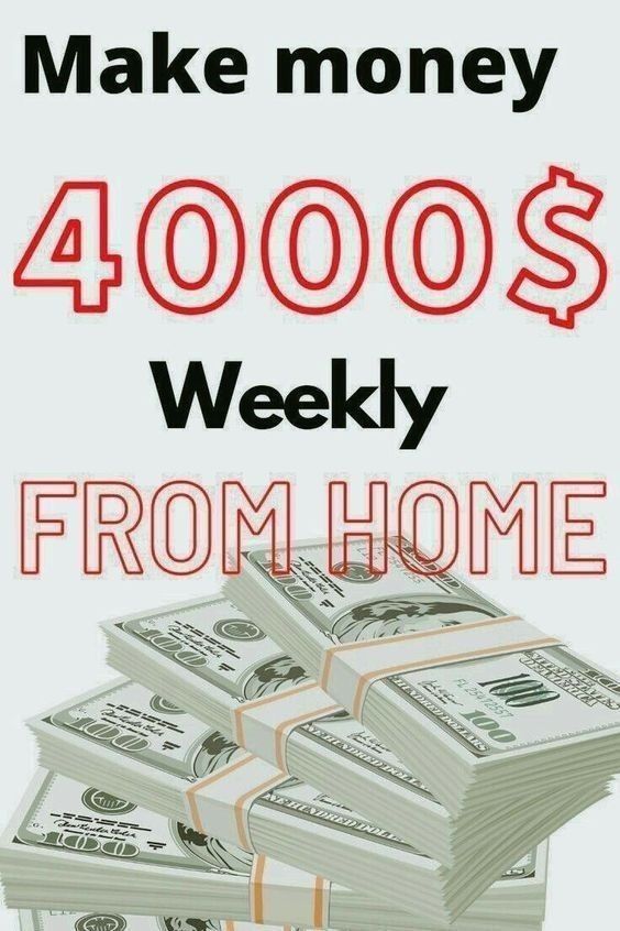 the words make money 4, 000s weekly from home on top of stacks of cash