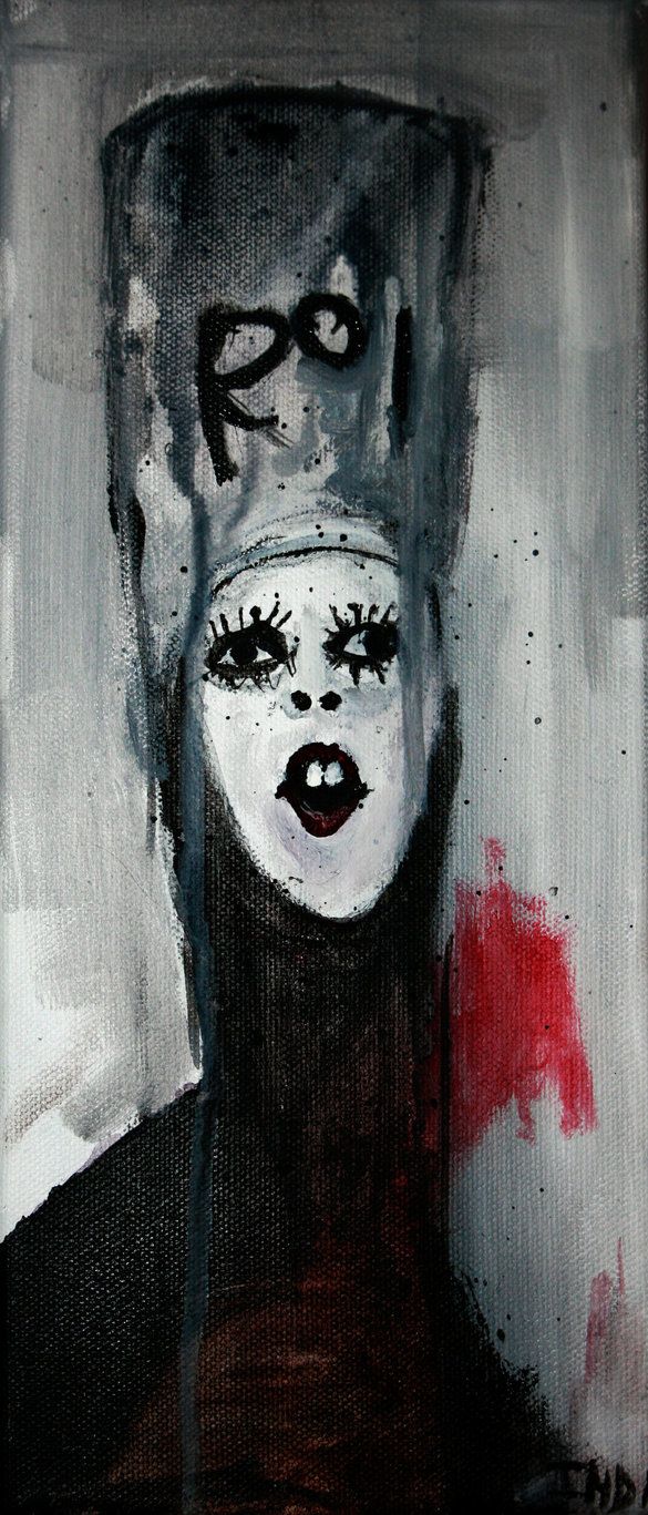 a painting of a woman with black and white makeup